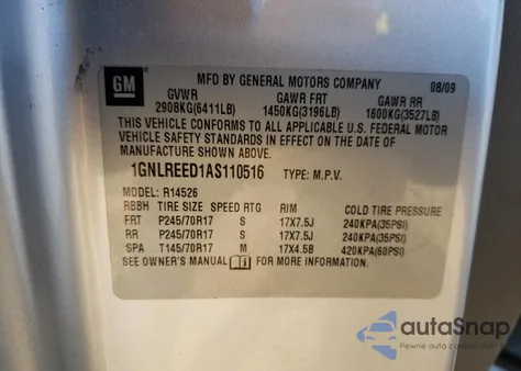 2010 Chevrolet Traverse Ls из США, поврежденный, VIN 1GNLREED1AS110516